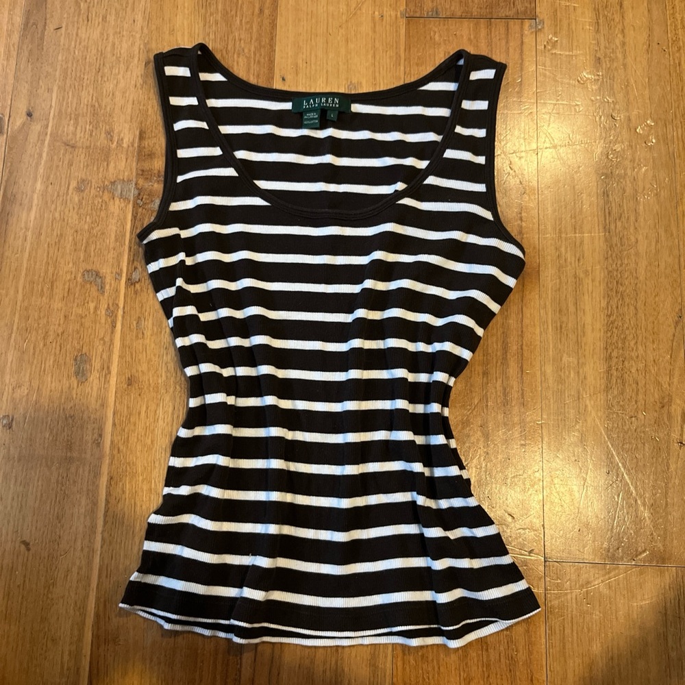 Ralph Lauren Brown and White Striped Women's Top